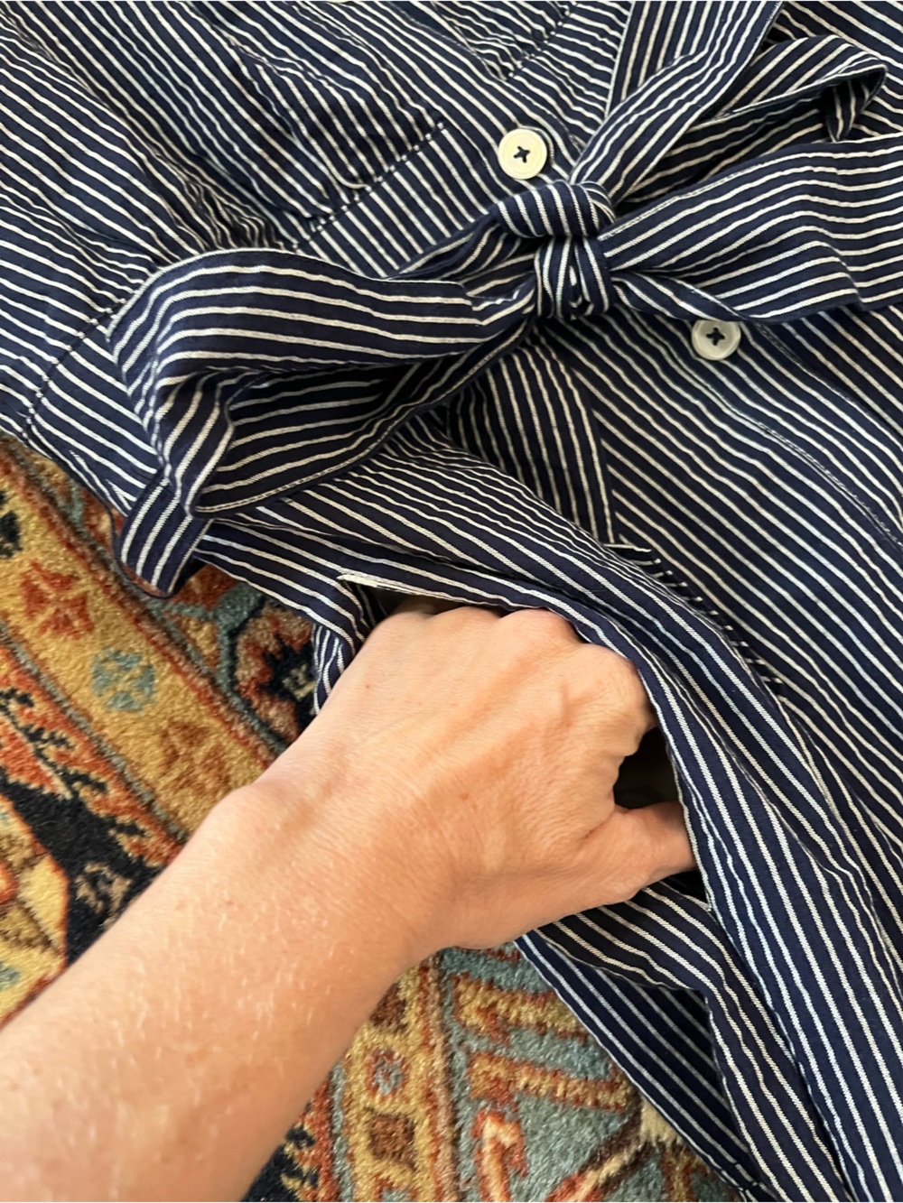 Maeve Anthropologie Navy pinstripe button down Sleeveless Wide-Leg Jumpsuit 4 - Picture 7 of 10